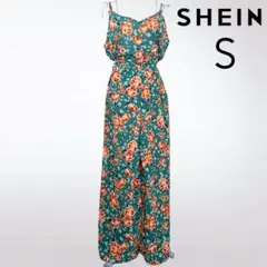 SHEIN S フラワー サロペット グリーン キャミジャンプスーツ フローラル