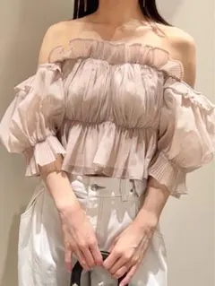 snidel ボリュームギャザーフリルオフショルブラウス