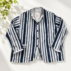 イタリア製 H+ HANNOH WESSEL ストライプジャケット 38 紺　白 イタリア製 H+ HANNOH WESSEL ストライプジャケット 38 紺 白 - メルカリ