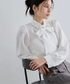 VIS マルチWAY ボウタイブラウス ハイネック 取り外し可能 ホワイト