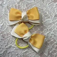 リボン ヘアゴム イエロー ホワイト