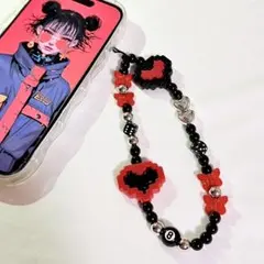 ビーズストラップ　韓国　スマホ　ハート　ビーズキーホルダー