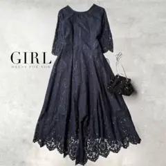 美品✨GIRLガール 総レース ロングワンピース パーティドレス オケージョン紺のサムネイル