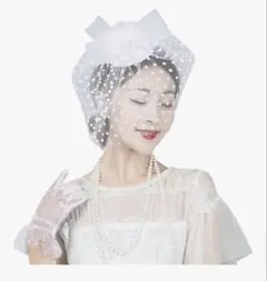 ホワイトドット柄ヘッドドレスと手袋セット