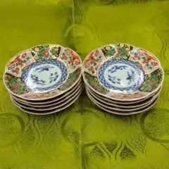 10枚セット　有田焼　古伊万里　色絵　輪花皿　金彩錦唐草　取分け皿