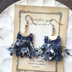 再販49　フリンジ　青　ネイビー　ピアス　イヤリング　タッセル　アクセサリー　春