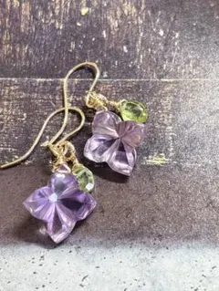 14kgfピンクアメジストフラワーピアス