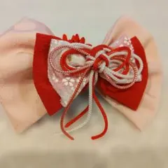 和風リボン髪飾り ピンク 赤