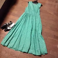 OPEAQUE. CLIP グリーンドット柄マキシワンピース 10450円