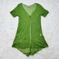 洗える 綿100% 透かし編み グリーンカーディガン 40 ホコモモラ