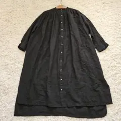 nest Robe 24SS リネン近江晒レース切り替え袖ワンピース ブラック
