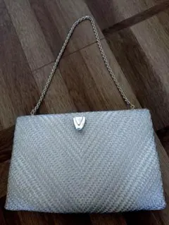 【美品】シルバー編み込み和装用バッグ 　ミニミラーセット