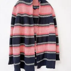 OLD NAVY ショールカラー ニット カーディガン M ボーダー ピンク 紺のサムネイル