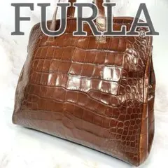 FURLA フルラ クロコ型押し トートバッグ ブラウン 二層 ハンドバッグ