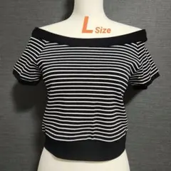 GU オフショルダー半袖リブボーダーTシャツ