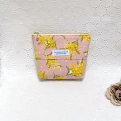 ポケットティッシュポーチ付き　ファスナーポーチ　ミモザと青い小鳥