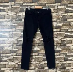 mnmlミニマル　ダメージストレッチデニムパンツ　ブラック