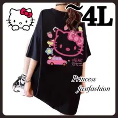 【2L～4L／黒ピンク】ハローキティ 半袖Tシャツ 大きいサイズ レディースのサムネイル