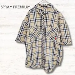 SPRAY PREMIUM 半袖シャツ 茶系 チェック柄 バックプリント