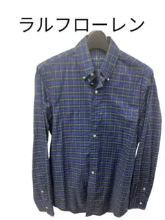 ラルフローレン チェックシャツ 長袖 ブルー系 刺繍ロゴ 美品 メンズM相当のサムネイル