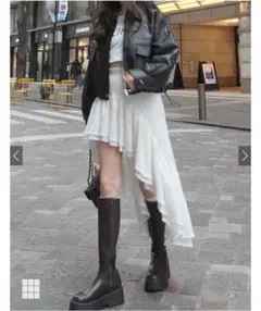 GRL レースフリルアシンメトリースカート オフホワイト S