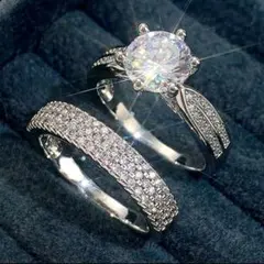 CZリング 2ピースセット シルバーカラー