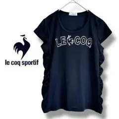 【ルコック】Tシャツ　半袖　速乾性　フリル　ビッグプリント　刺繍　薄手　ブラック