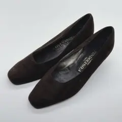 ダークブラウン スエード プレーンパンプス