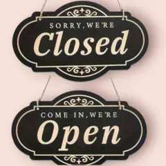 看板　開店閉店　オープン・クローズサイン 軽い木製　紐付き　吊り下げ型　軽量