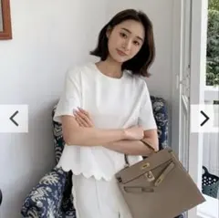 【バースデーバッシュ】スカラップ半袖トップス　ホワイト　Sのサムネイル