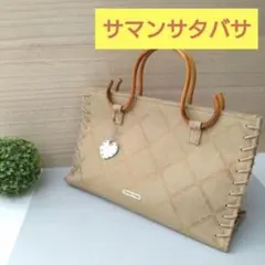 サマンサタバサ ハンドバッグ バンブーハンドル型　 ハートミラーチャーム付