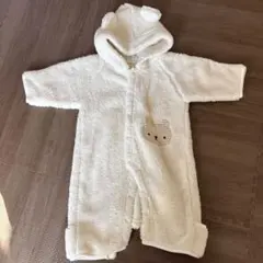 冬　カバーオール　フリースクマ耳付き　ロンパース 50-70cm