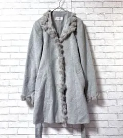 【アールエフ/R•F】ファー付きウエストリボンロングコート38アンゴラウール混