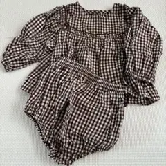 ブラウン ギンガムチェック ブラウス トップス セットアップ