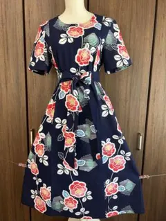☆美品 ローラアシュレイ 花柄フレアワンピース リボン 11号 L