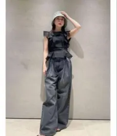 SNIDEL ダブルタックデニムワイドパンツ BLK 0 Sサイズ