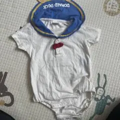 ドナルドダック フード付きロンパース 80