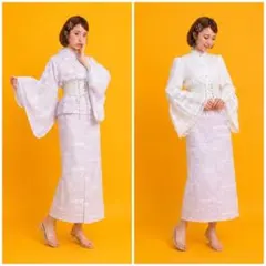 綿麻　着物　リメイク　セットアップ　簡単和洋折衷コーデ　Mサイズ
