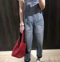 とても着やすい楽ちん高みえデニムオーバーオール Asian Lサイズ