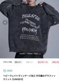 MSG ヘビーウェイトヴィンテージ加工 天竺編みグラフィックニット【UNISEX