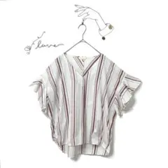 3G109【アースミュージック&エコロジー】(F)ストライプ柄ブラウス 半袖 白