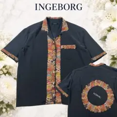 INGEBORG インゲボルグ 半袖 オープンカラー シャツ 総柄 ブラックのサムネイル