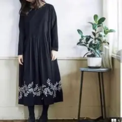3L★サニークラウズ 刺繍な魔女のワンピース ブラック コットン 大きいサイズのサムネイル