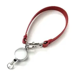【レザー製】伸縮可能なリール付ハンドストラップ　パスケース用　レッド　赤色