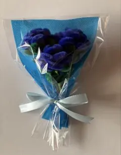 ハンドメイド モールフラワー 枯れない花 青バラ 手のひらサイズのミニブーケ