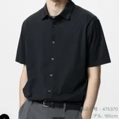 エアリズムコットンオープンポロシャツ L ブラック