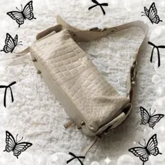 アンメートルキャレ　本革　クロコ型押し　アイボリー　ハンドバッグ　y2k　古着