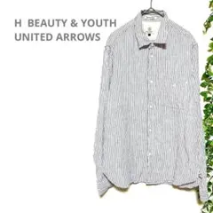 【H BEAUTY & YOUTH】長袖シャツ　麻100% ストライプ　古着