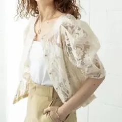 半袖パワショルオーガンジーブラウス