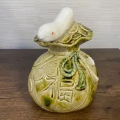 美品 九谷焼 清章作 干支 置物 鼠宝袋ネズミ 縁起物 開運 陶器 辰